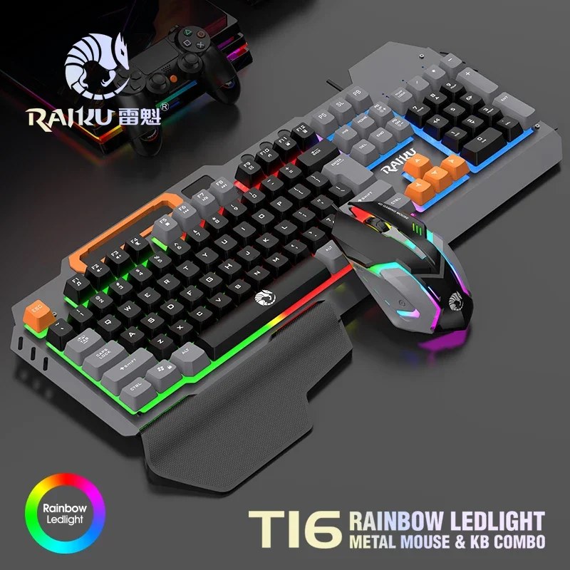 Gaming Keyboard Mouse And Headset Combo - Проводной металлический игровой комплект T16: клавиатура